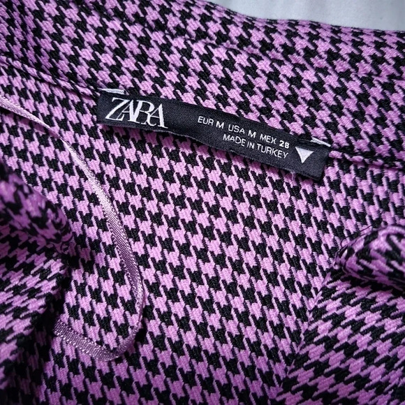 Zara Cropped V-Neck Collared Herringbone Print Top, Black & Pinkish Purple, EUC! - Picture 3 of 7